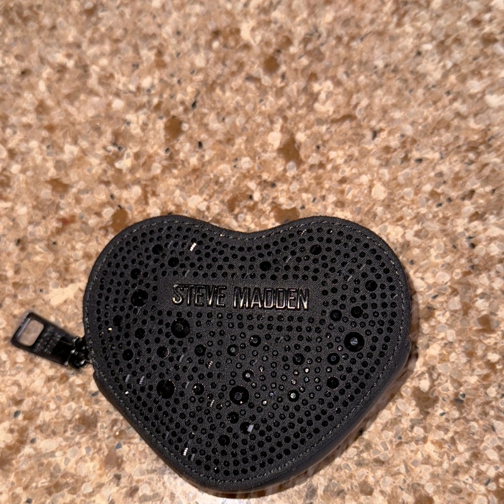 Steve Madden Black Studded  Heart Coin Pouch with clip